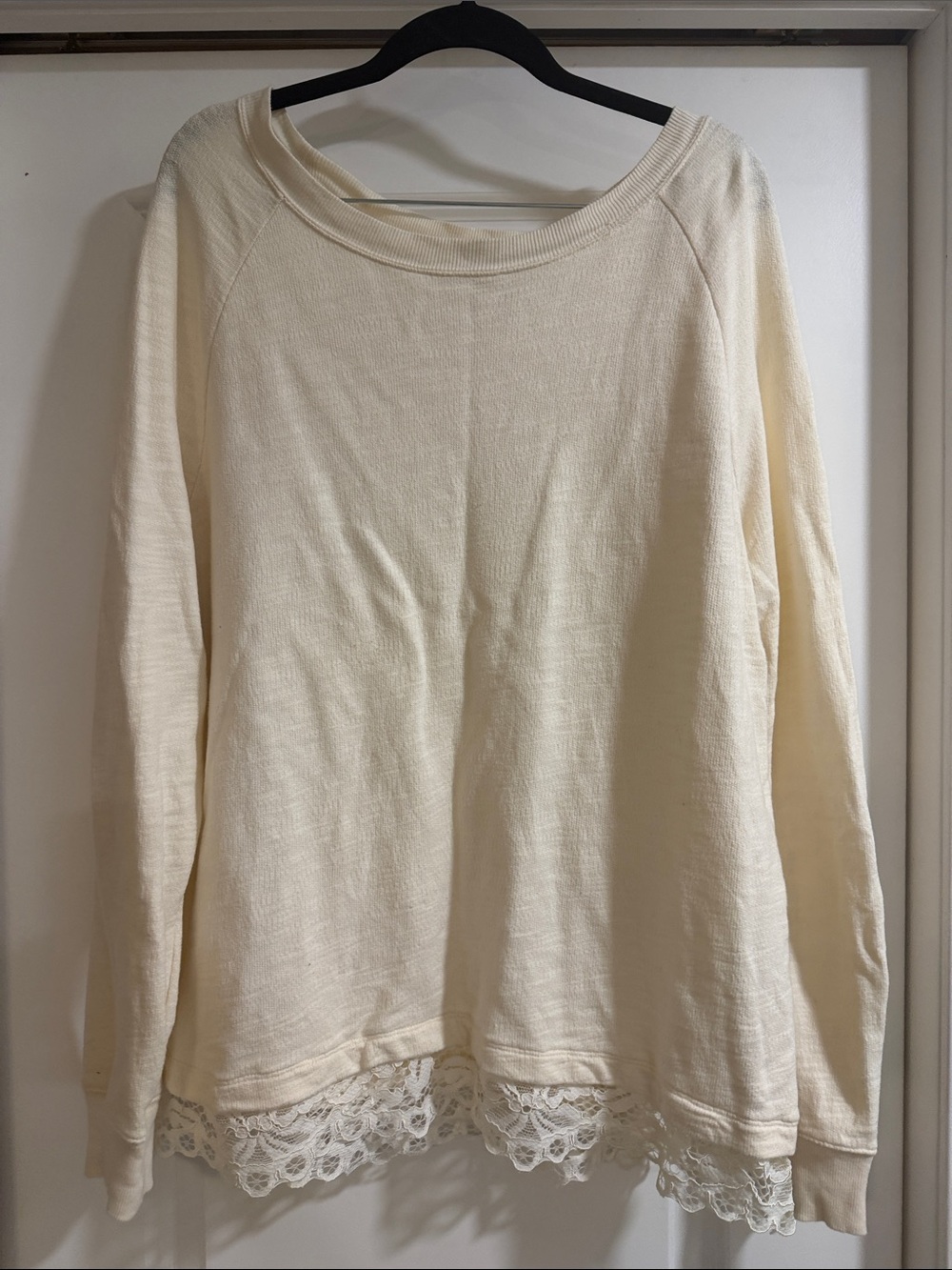 LOFT XL Cream Lace-Trim Pullover Sweatshirt